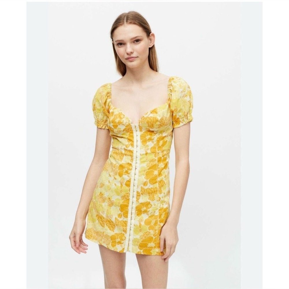 Urban Outfitters Britney Hook and Eye Yellow Mini Dress‎ Size XS